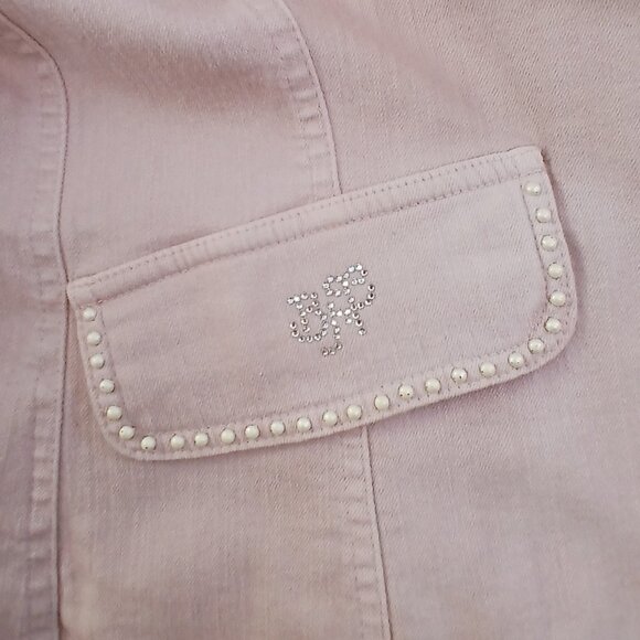 Bianca Maria Caselli Chic Light Pink Mauve Denim Blazer with Embellished Trim - Picture 8 of 10